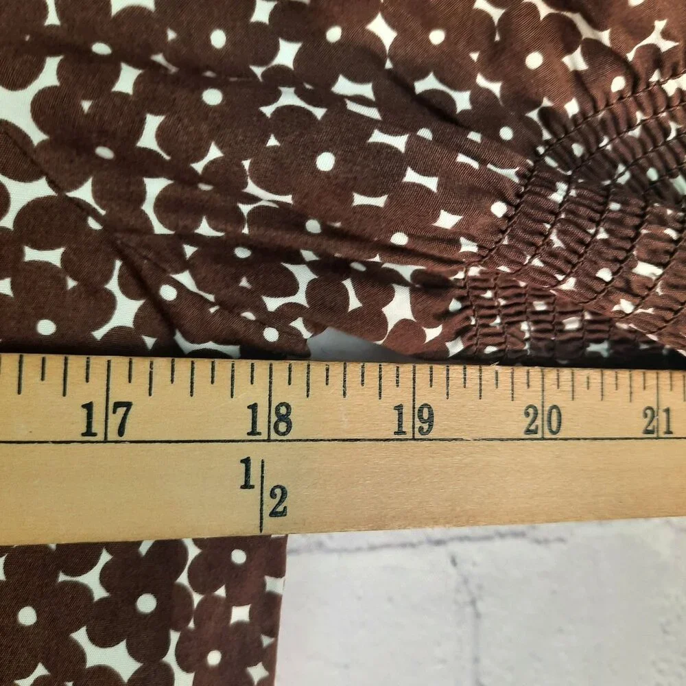J Crew Smocked cotton poplin puff-sleeve top in mocha floral